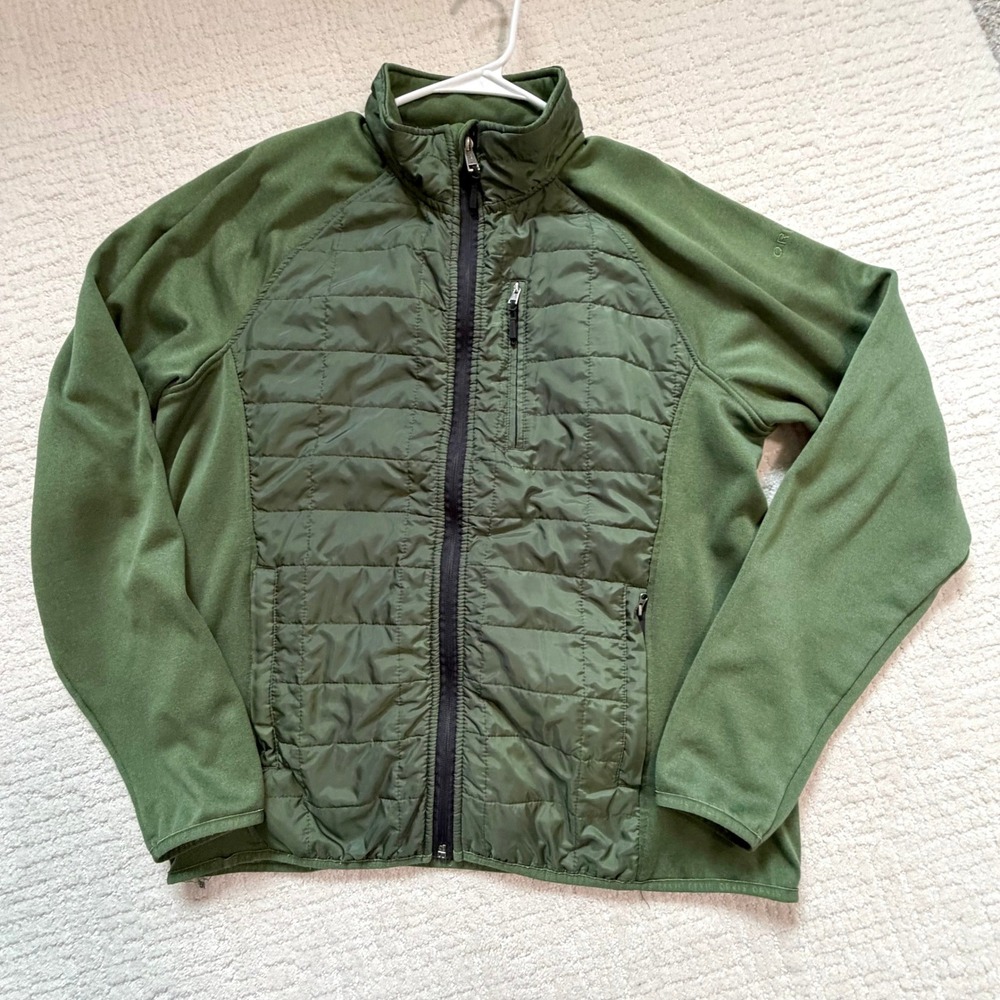 Orvis Mens Olive Green Quilted Hybrid Fleece Jacket Full Zip L Gorpcore Outdoor